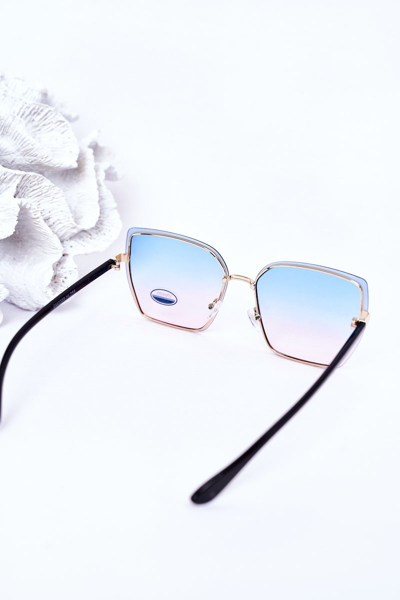 Gold Square Sunglasses Blue-Pink Ombre