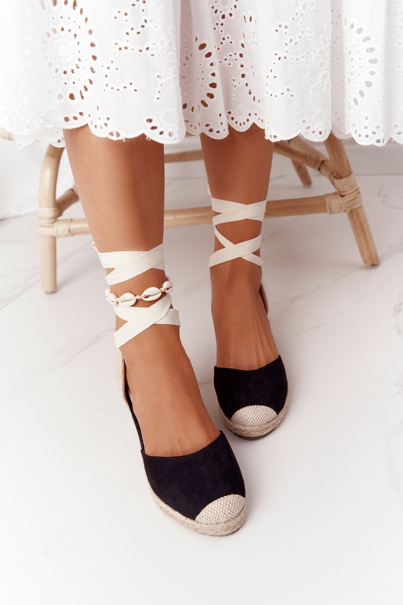 Lace-Up Braided Wedge Sandals Black Nelly