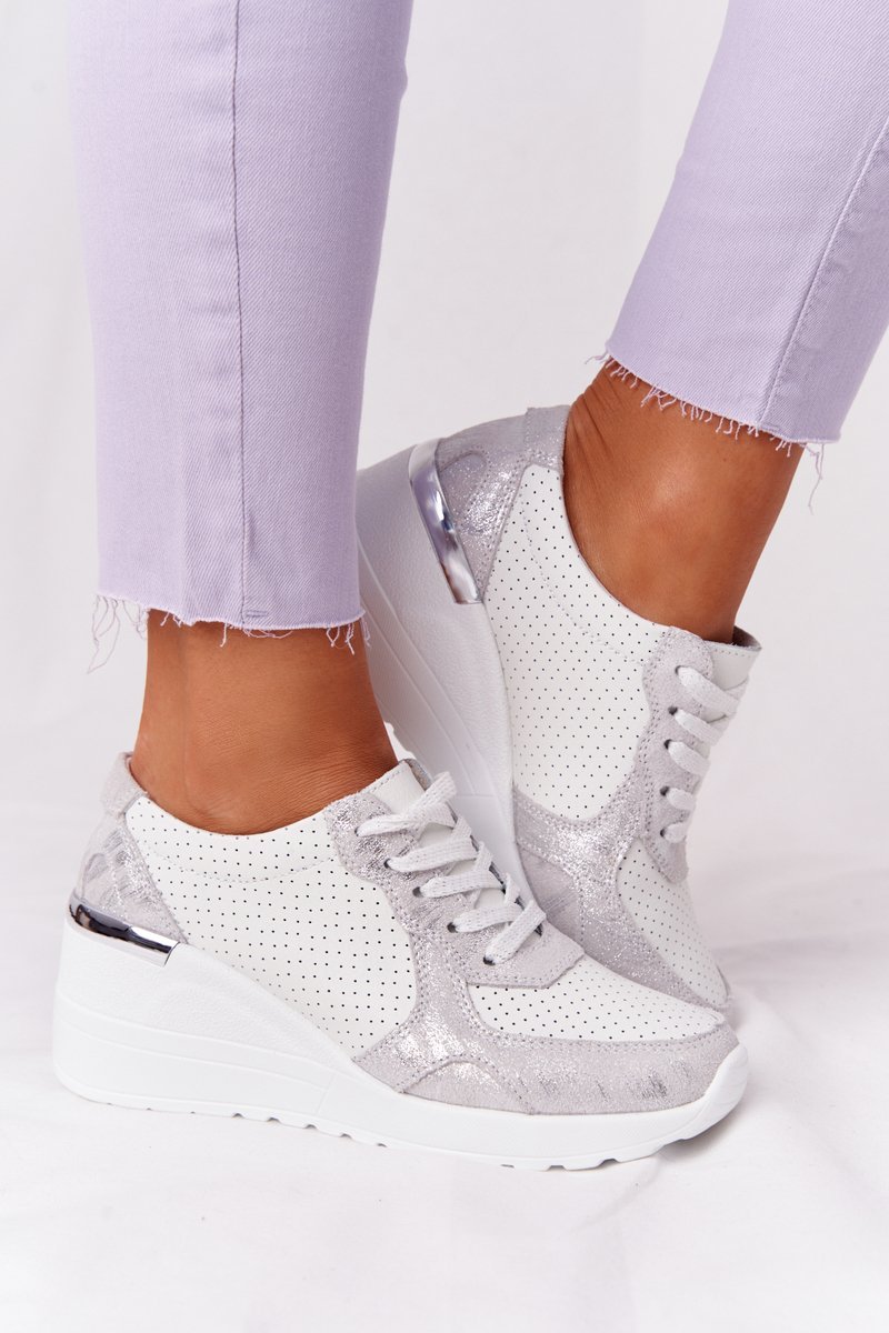 Leather Wedge Sneakers S.Barski White-Silver